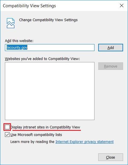 Compatibility view unchecked